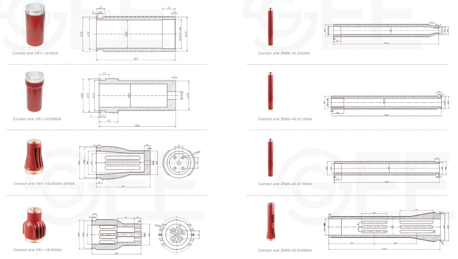 T2 copper Medium Voltage contact arm for circuit breaker插图1