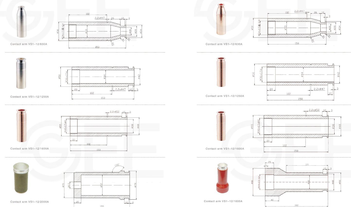 T2 copper Medium Voltage contact arm for circuit breaker插图