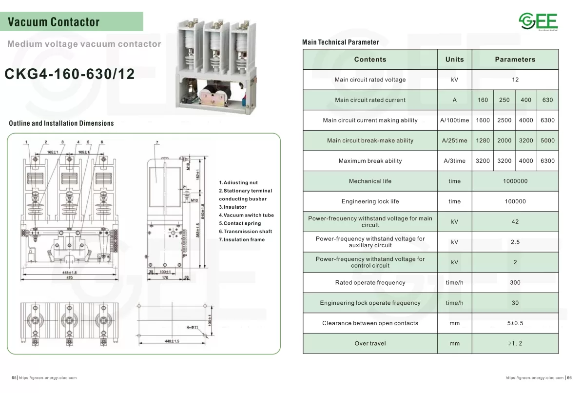 CKG4-7.2/12 High Voltage Vacuum AC Contactor插图1